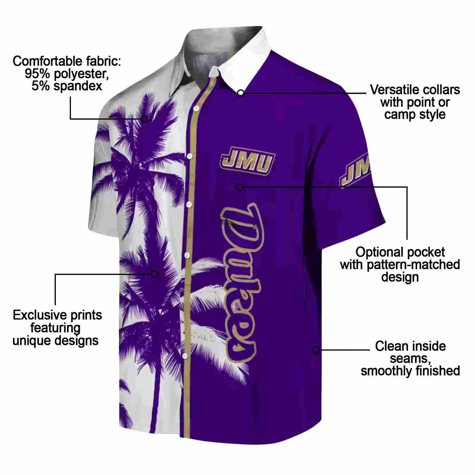 james madison dukes palm trees purple white hawaiian shirt new arrival