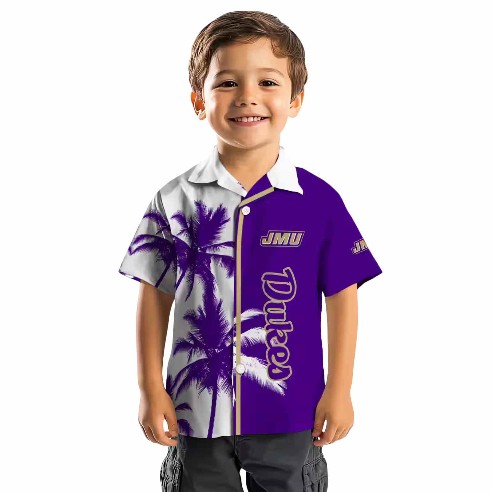 james madison dukes palm trees purple white hawaiian shirt top rated