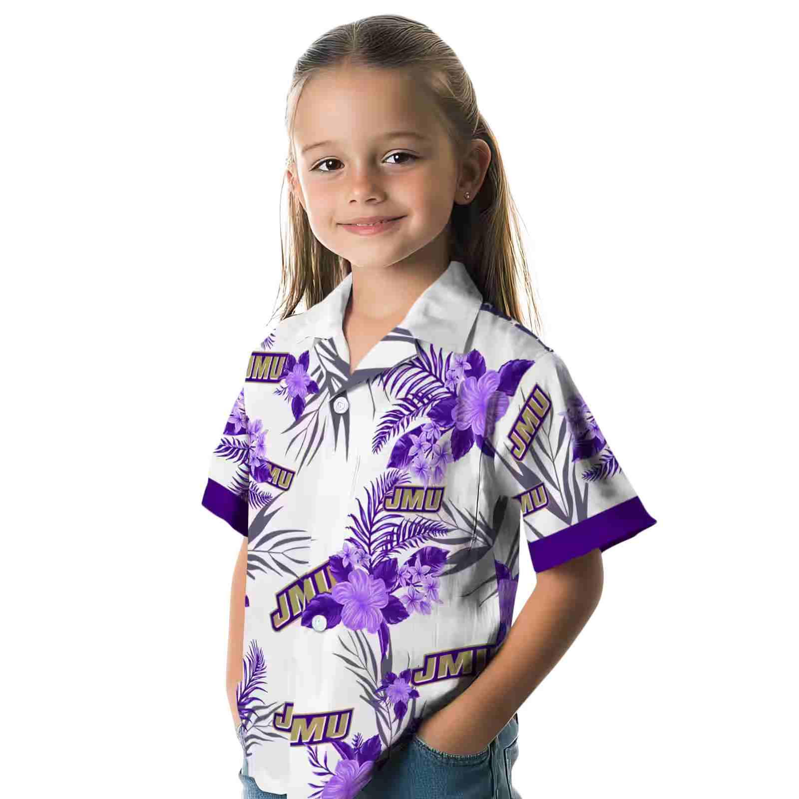 james madison dukes patriotic hibiscus design purple white hawaiian shirt premium grade