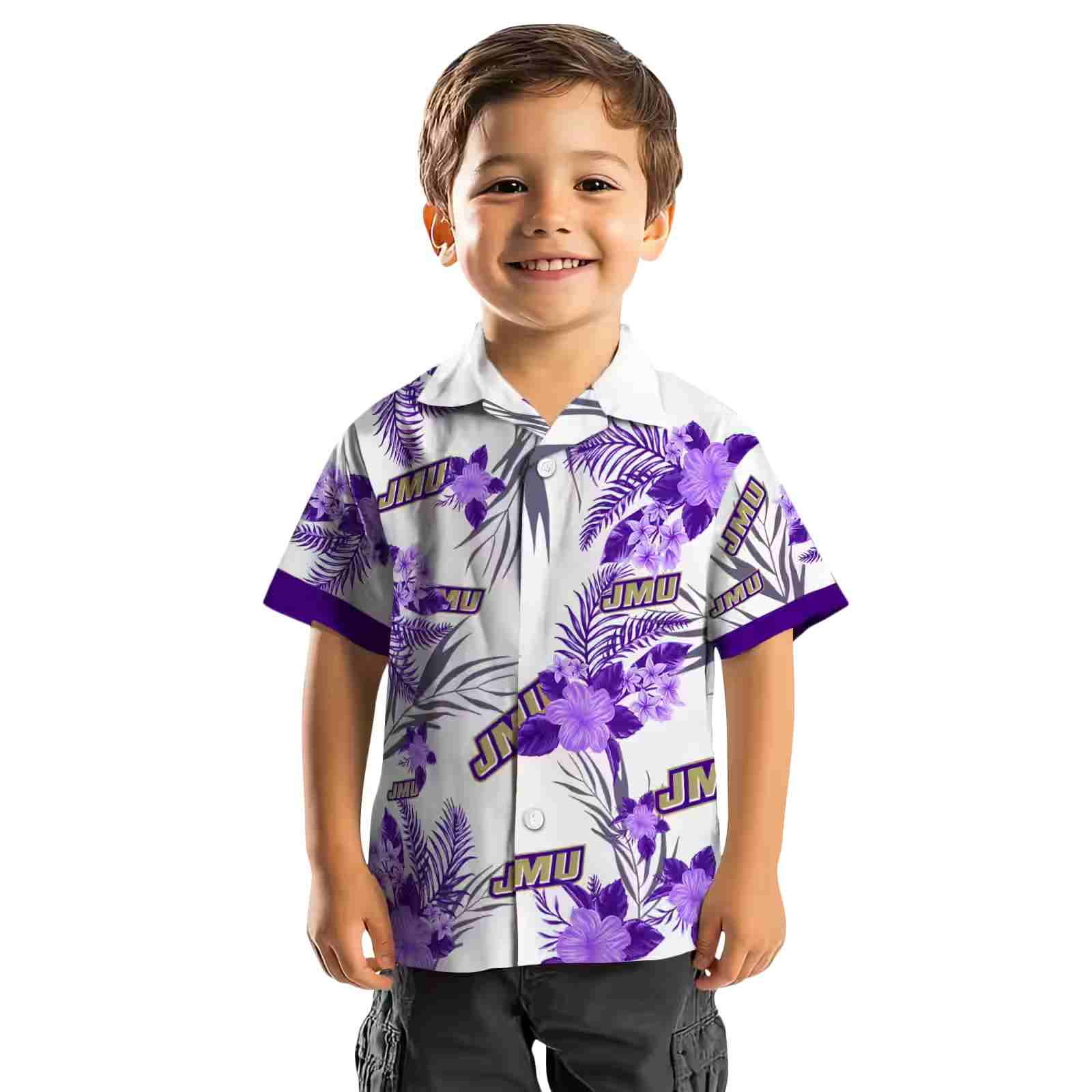 james madison dukes patriotic hibiscus design purple white hawaiian shirt top rated