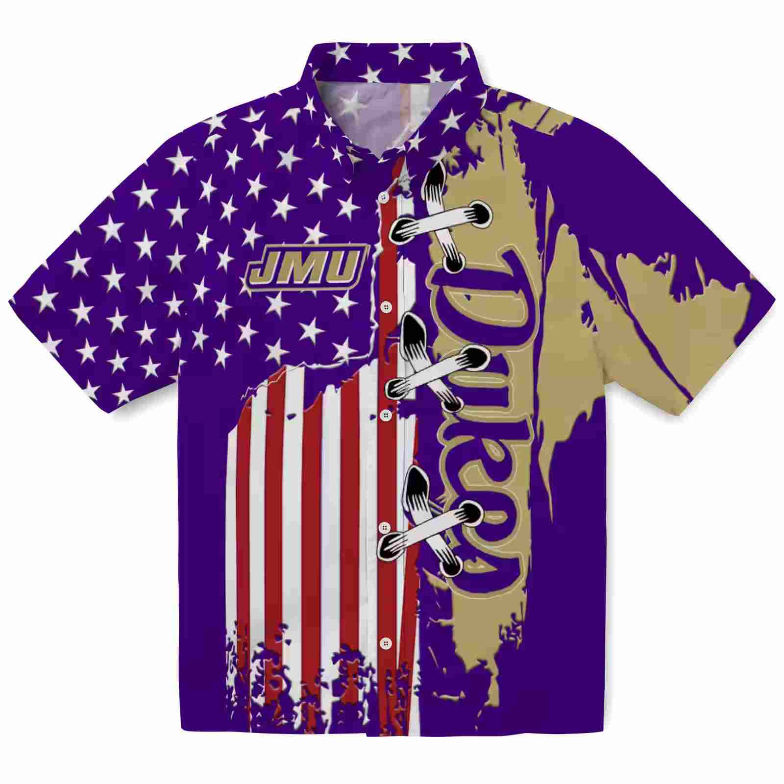 James Madison Dukes Stitched Flag Purple Hawaiian Shirt