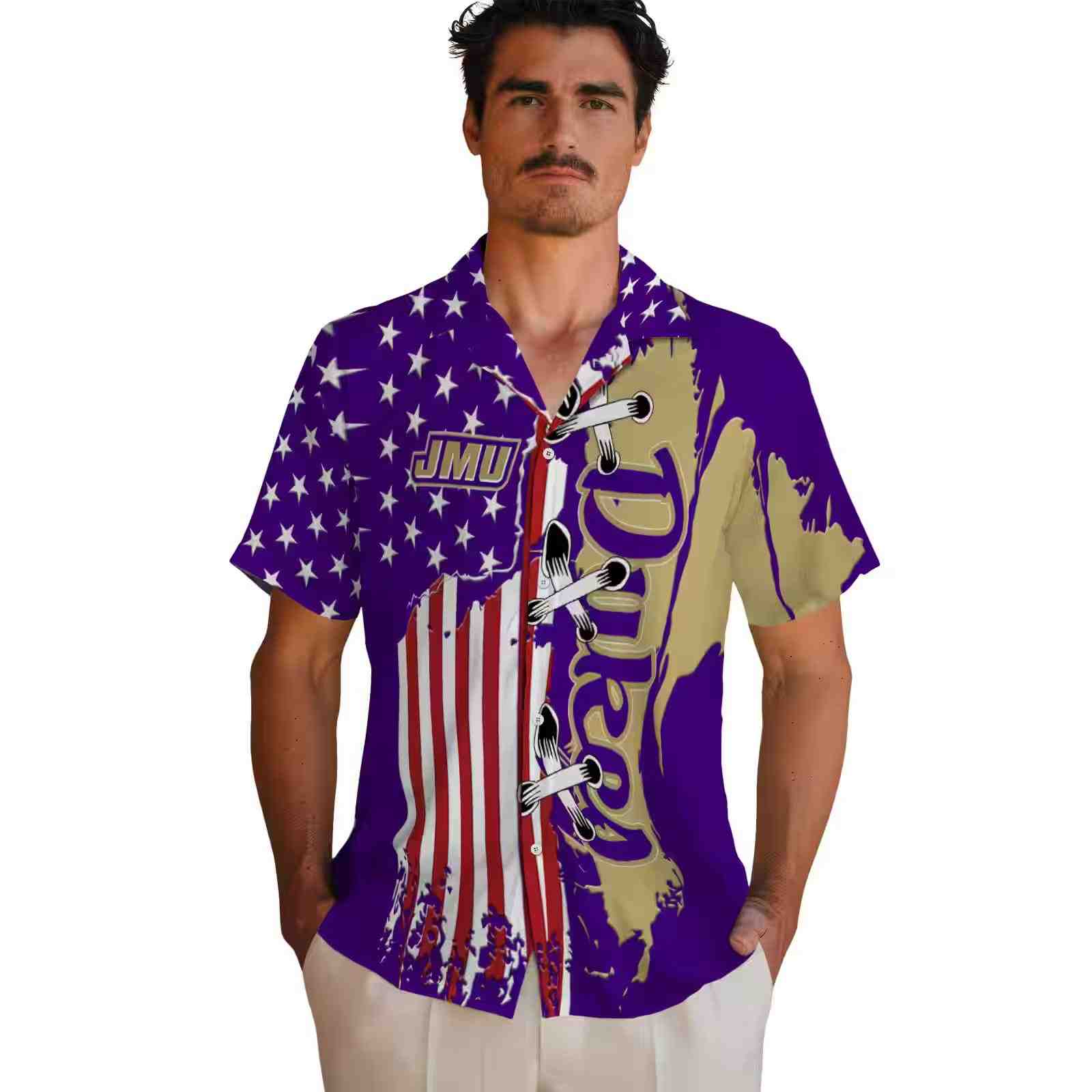 james madison dukes stitched flag purple hawaiian shirt fashion forward