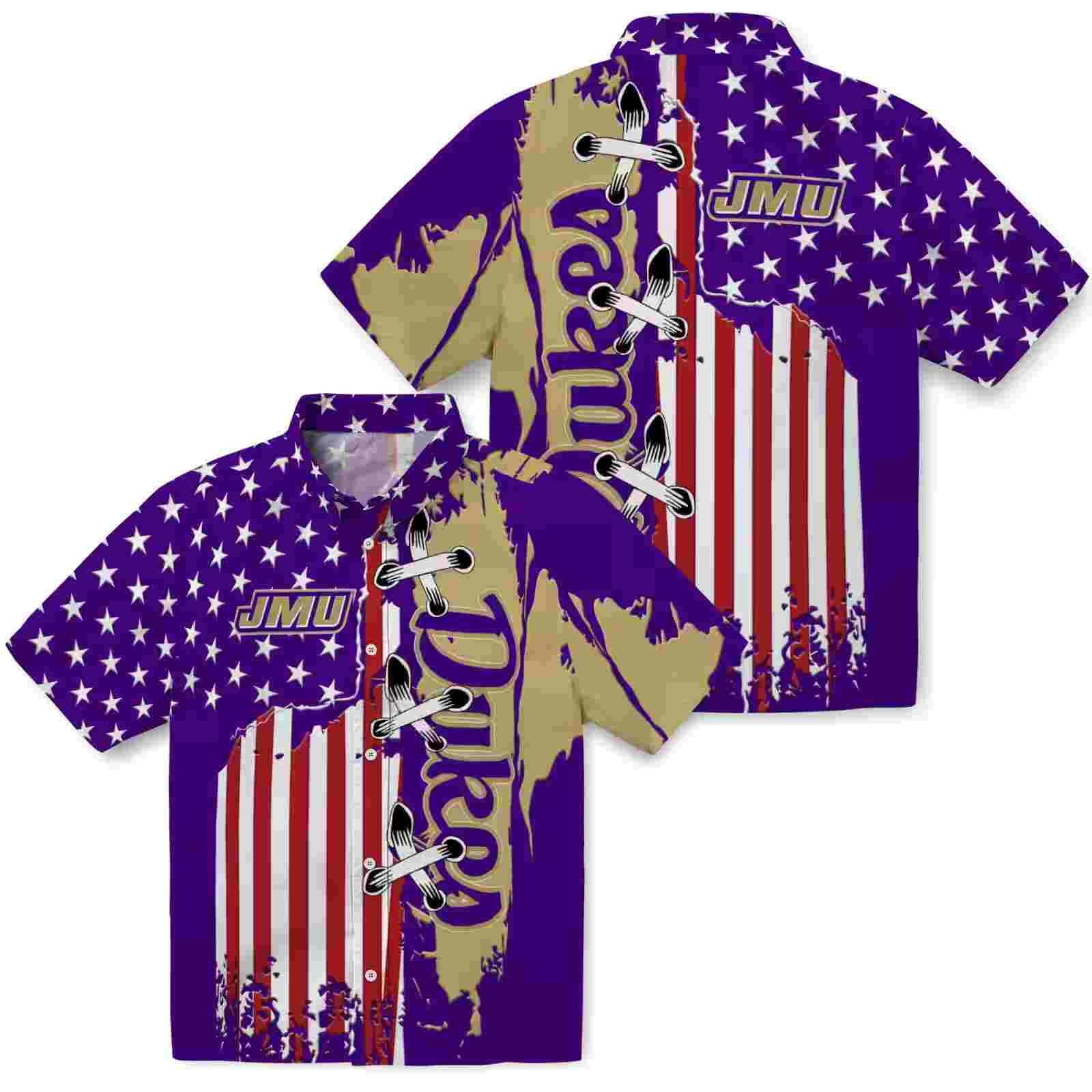 james madison dukes stitched flag purple hawaiian shirt high quality