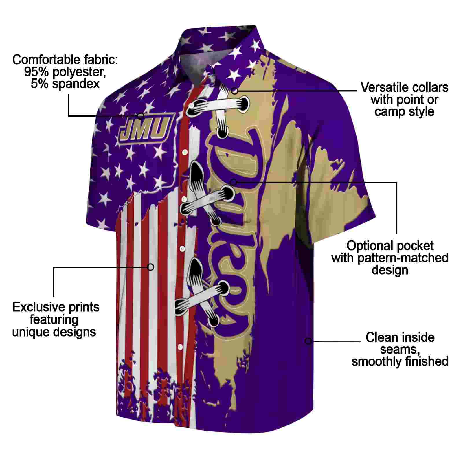 james madison dukes stitched flag purple hawaiian shirt new arrival