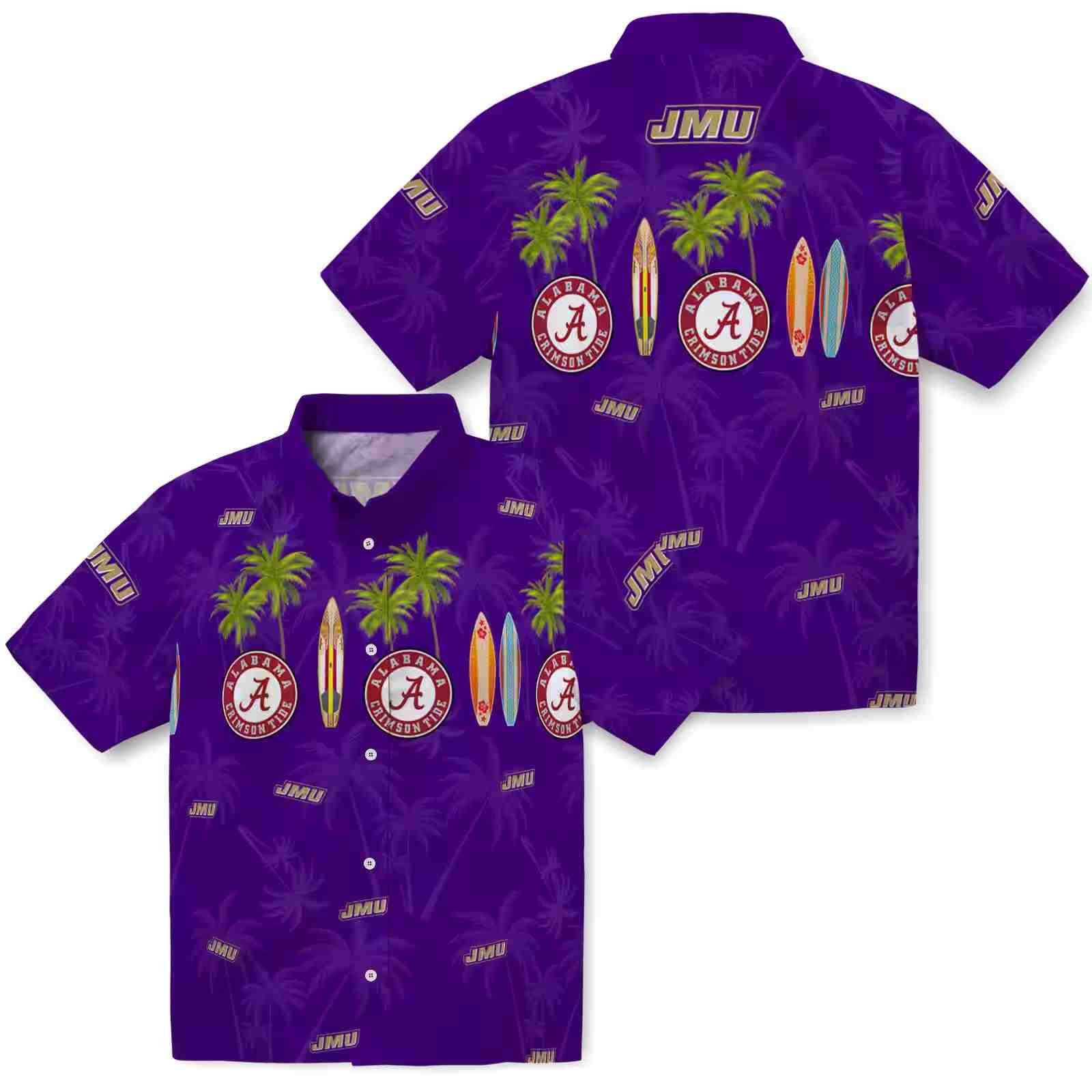 james madison dukes surfboard palm purple hawaiian shirt high quality