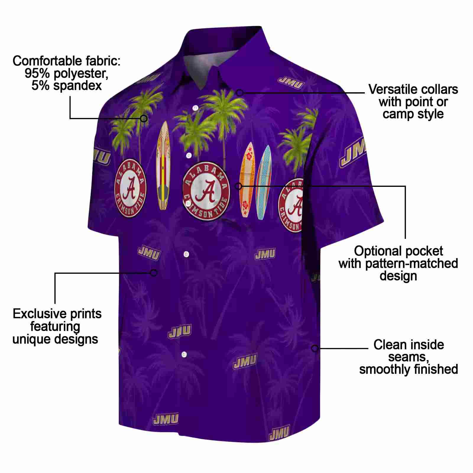 james madison dukes surfboard palm purple hawaiian shirt new arrival