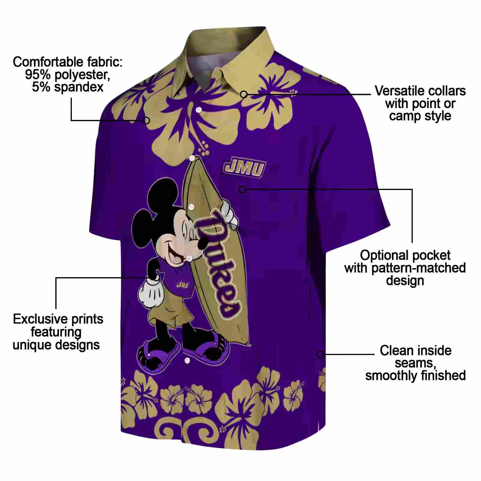 james madison dukes surfing mickey purple hawaiian shirt new arrival