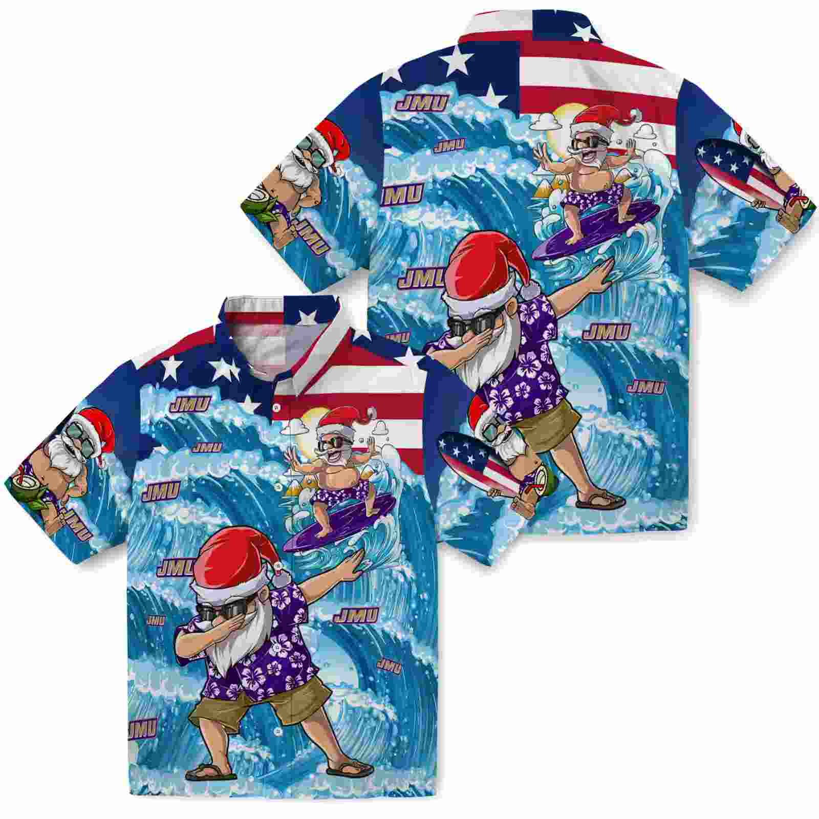 james madison dukes surfing santa blue hawaiian shirt high quality