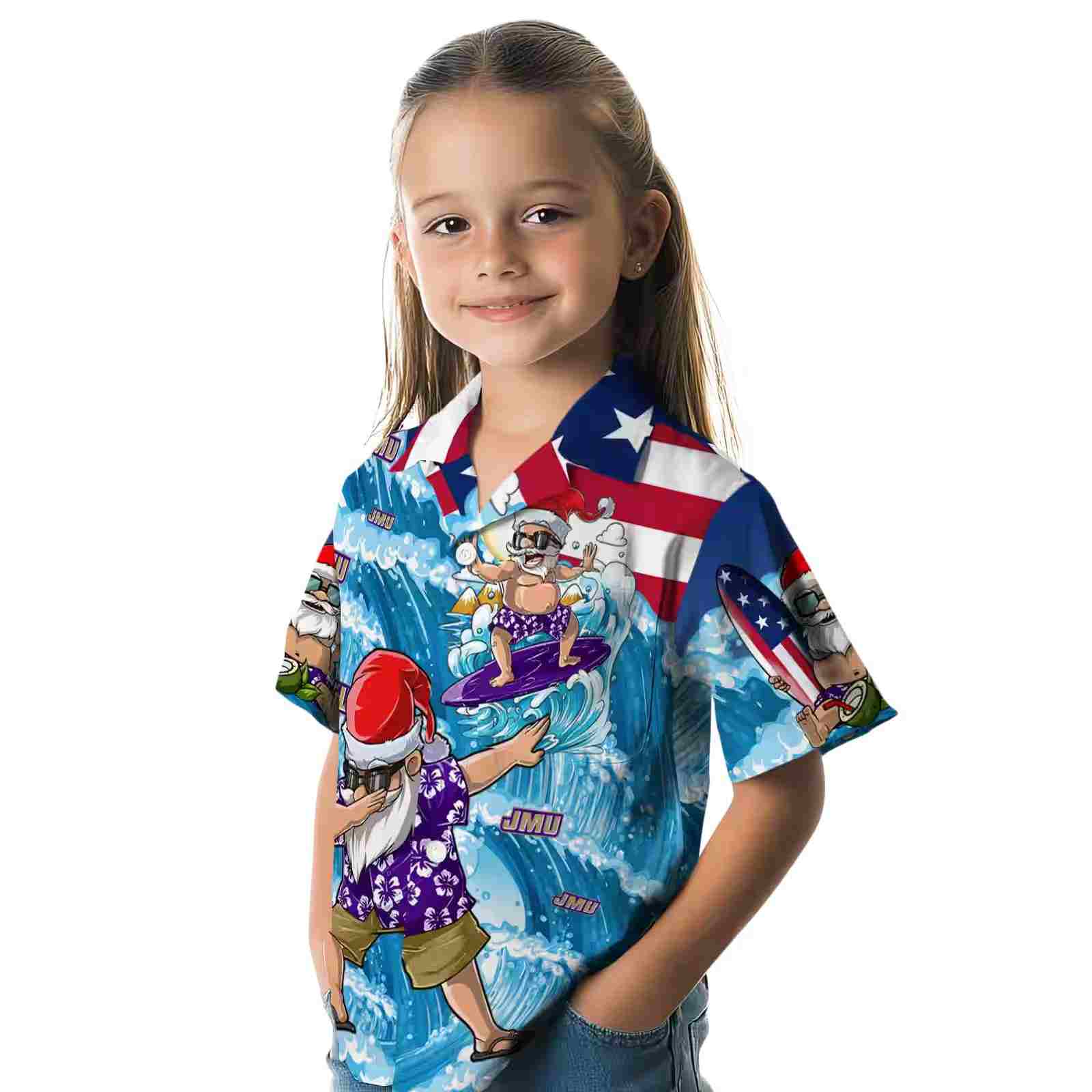 james madison dukes surfing santa blue hawaiian shirt premium grade