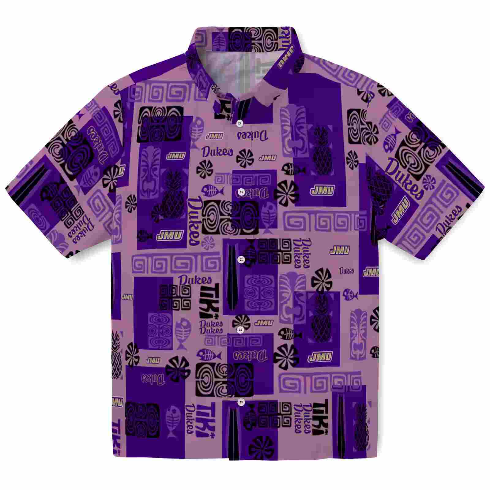 James Madison Dukes Tribal Symbols Purple Hawaiian Shirt