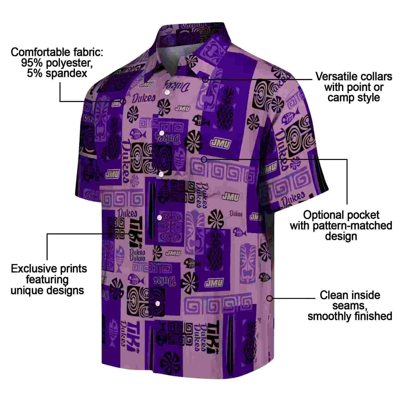 james madison dukes tribal symbols purple hawaiian shirt new arrival