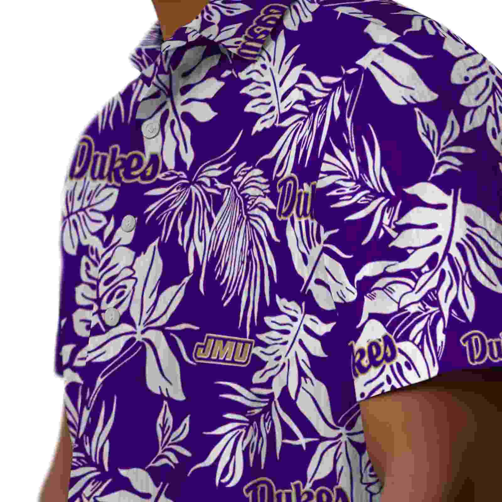 james madison dukes tropical leaf purple white hawaiian shirt trendy