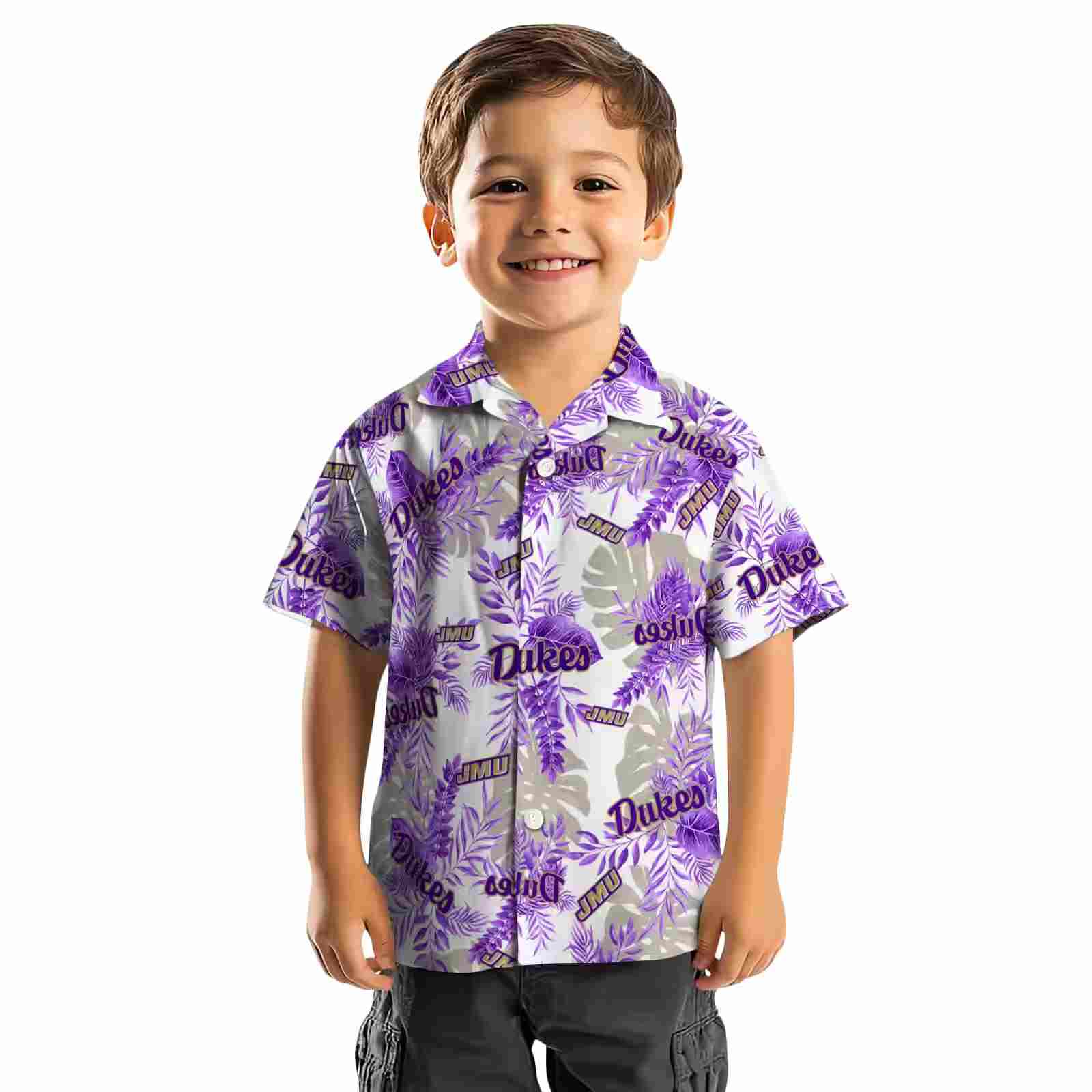 james madison dukes tropical leaves purple white hawaiian shirt top rated