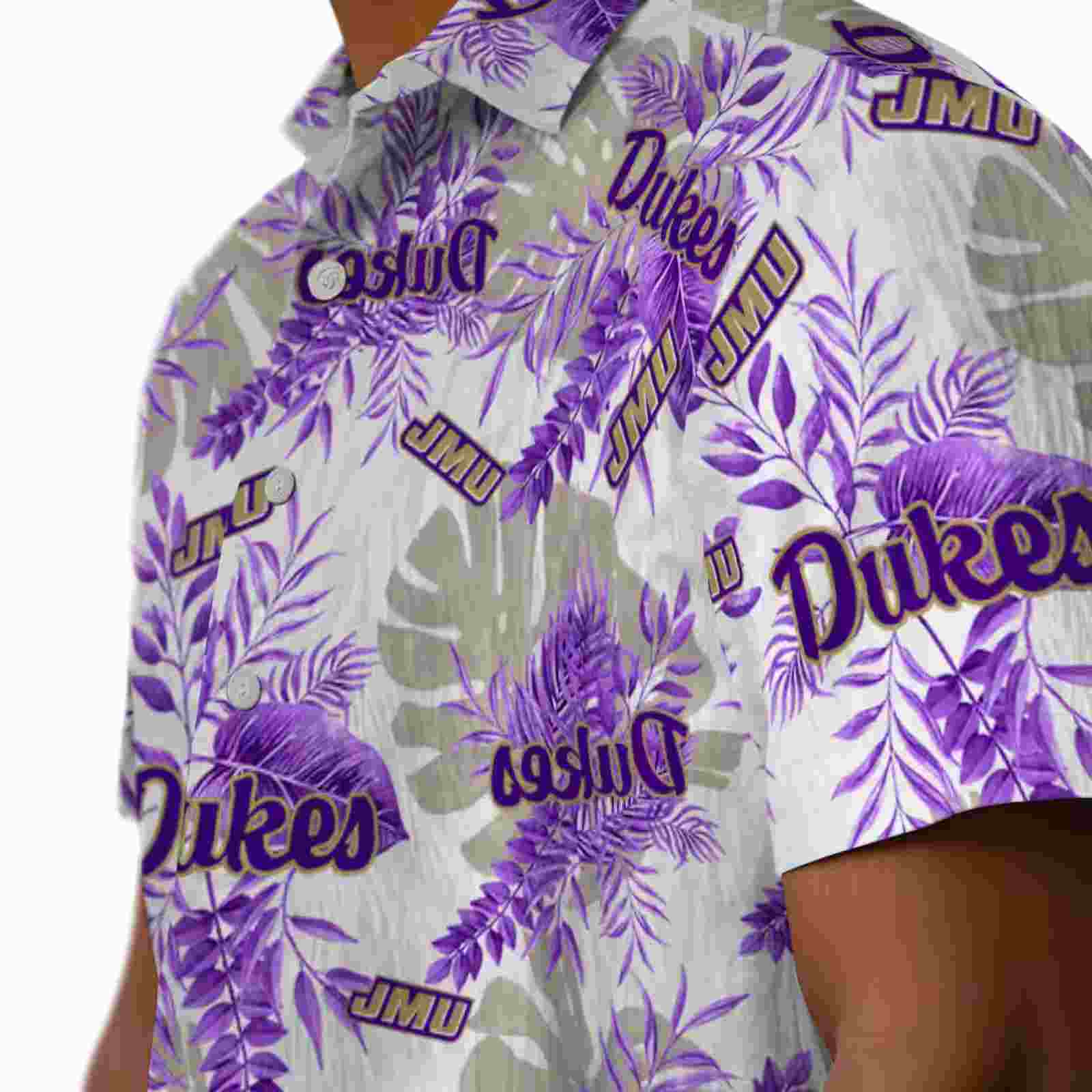 james madison dukes tropical leaves purple white hawaiian shirt trendy