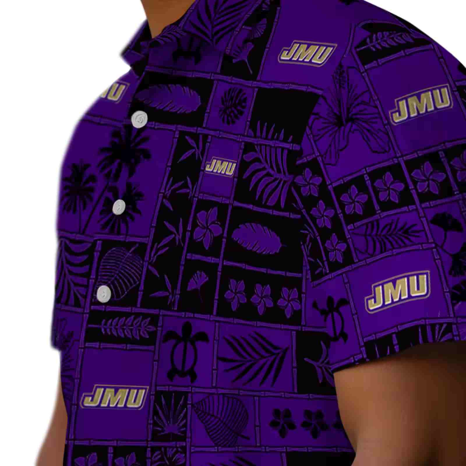 james madison dukes tropical patchwork purple black hawaiian shirt trendy