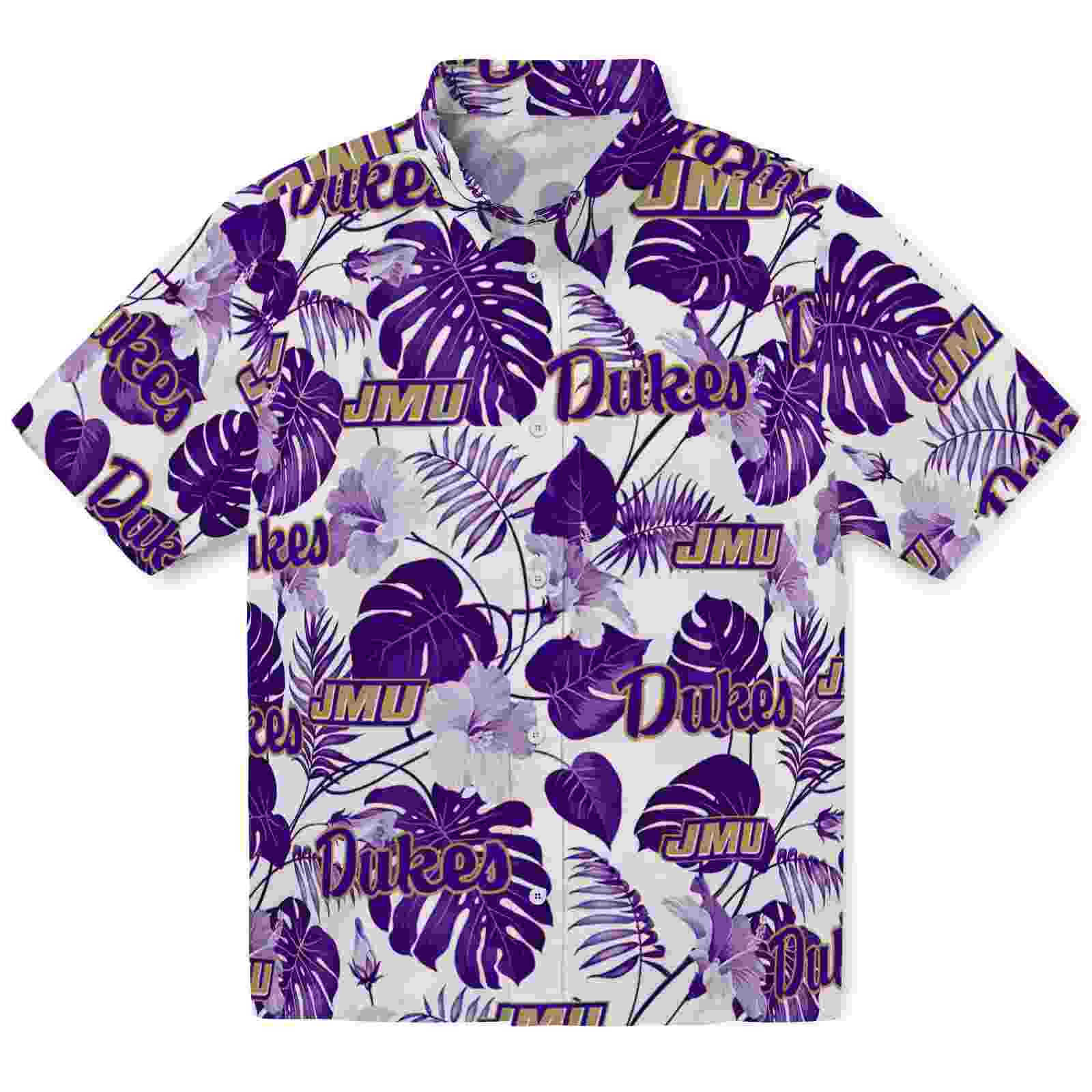 James Madison Dukes Tropical Plants Purple White Hawaiian Shirt