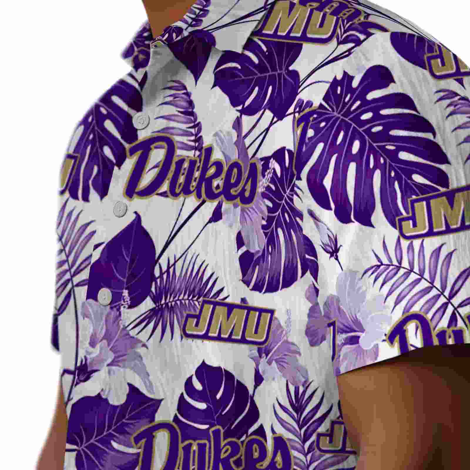 james madison dukes tropical plants purple white hawaiian shirt trendy