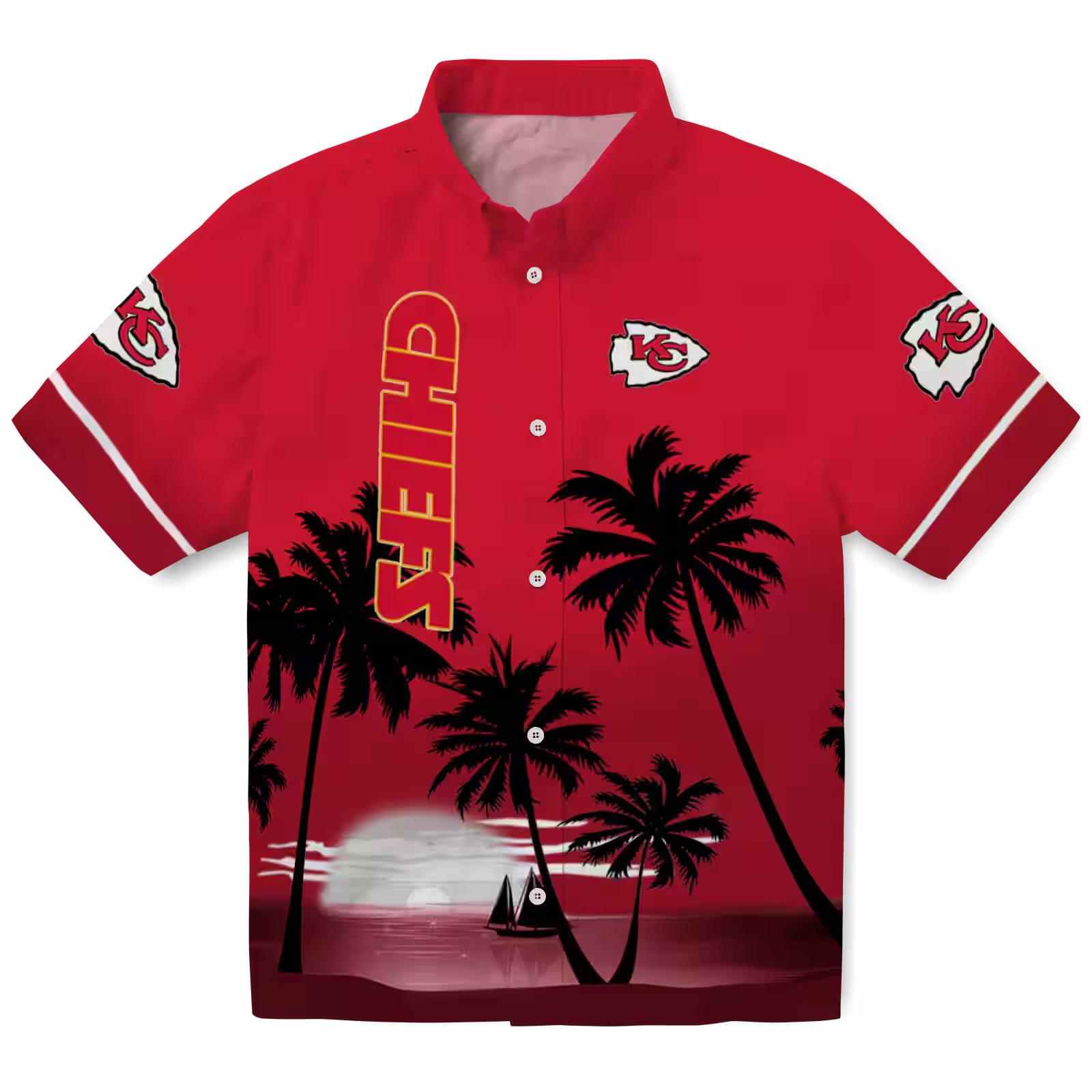 Kansas City Chiefs Beach Sunset Red Black Hawaiian Shirt