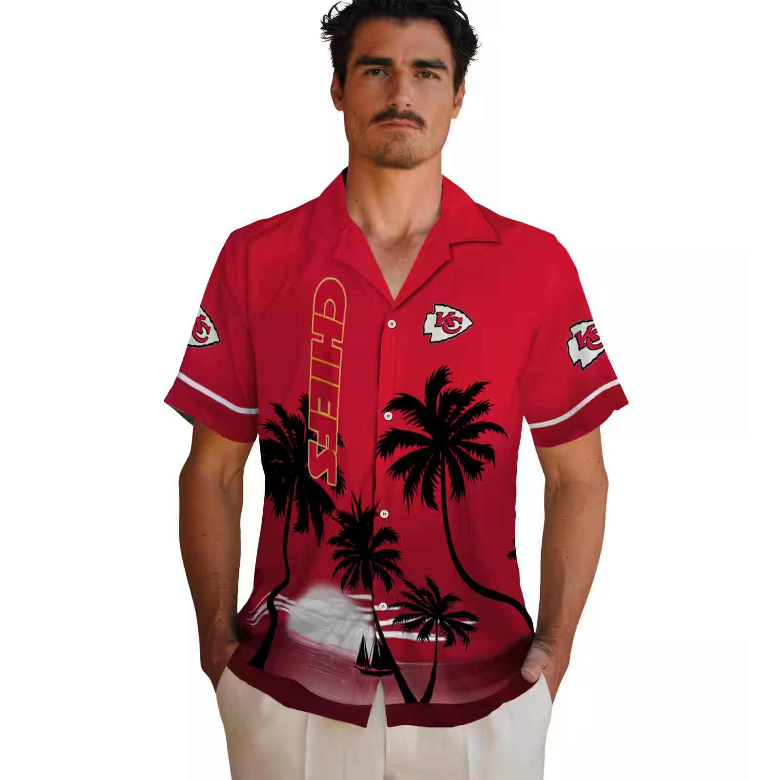 kansas city chiefs beach sunset red black hawaiian shirt fashion forward