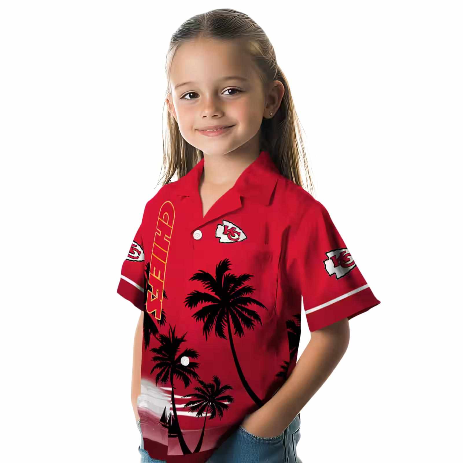 kansas city chiefs beach sunset red black hawaiian shirt premium grade