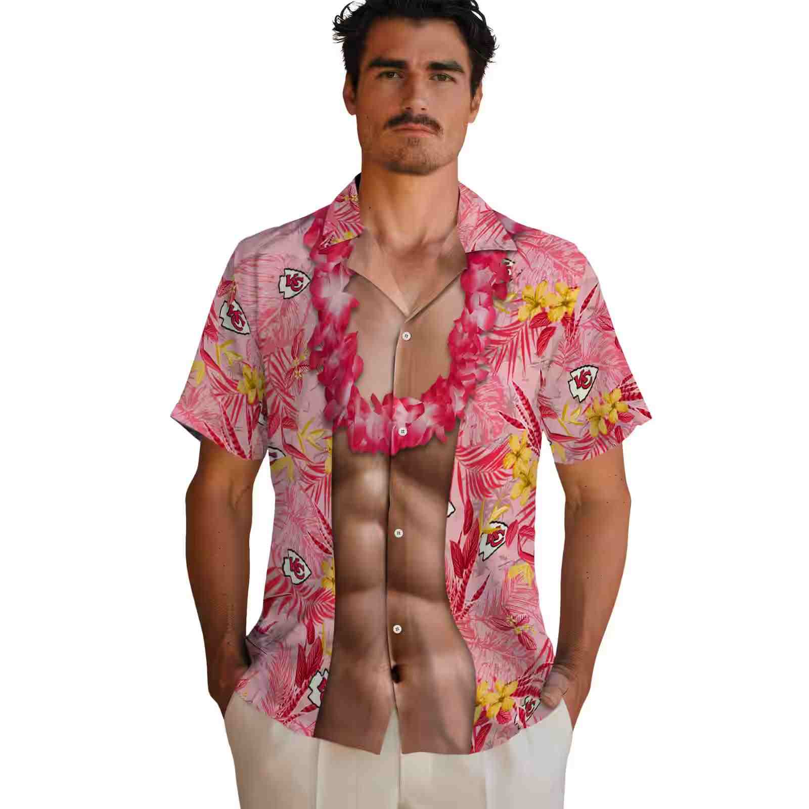 kansas city chiefs chest illusion red hawaiian shirt fashion forward