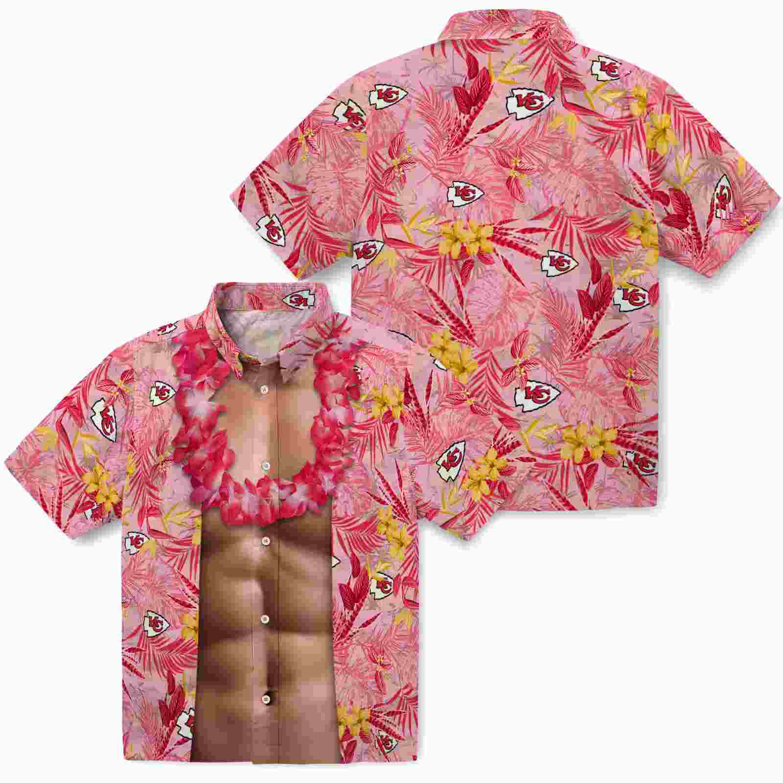 kansas city chiefs chest illusion red hawaiian shirt high quality