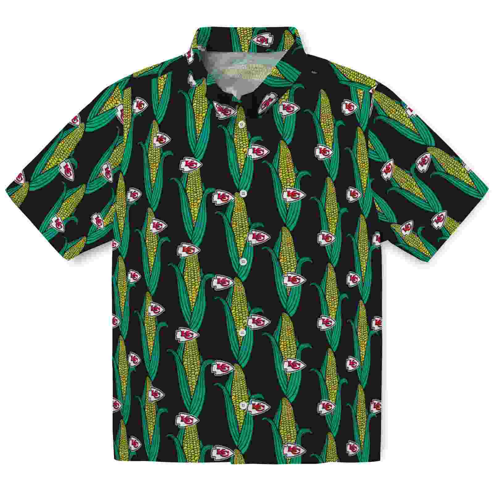 Kansas City Chiefs Corn Motifs Black Green Hawaiian Shirt