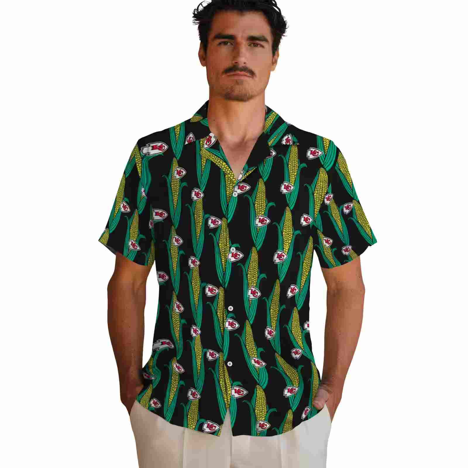 kansas city chiefs corn motifs black green hawaiian shirt fashion forward