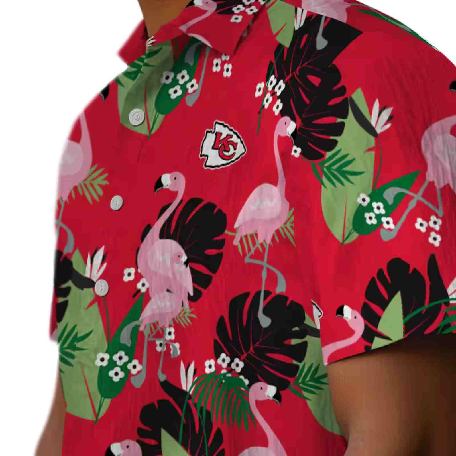 kansas city chiefs flamingo leaf motif red hawaiian shirt trendy