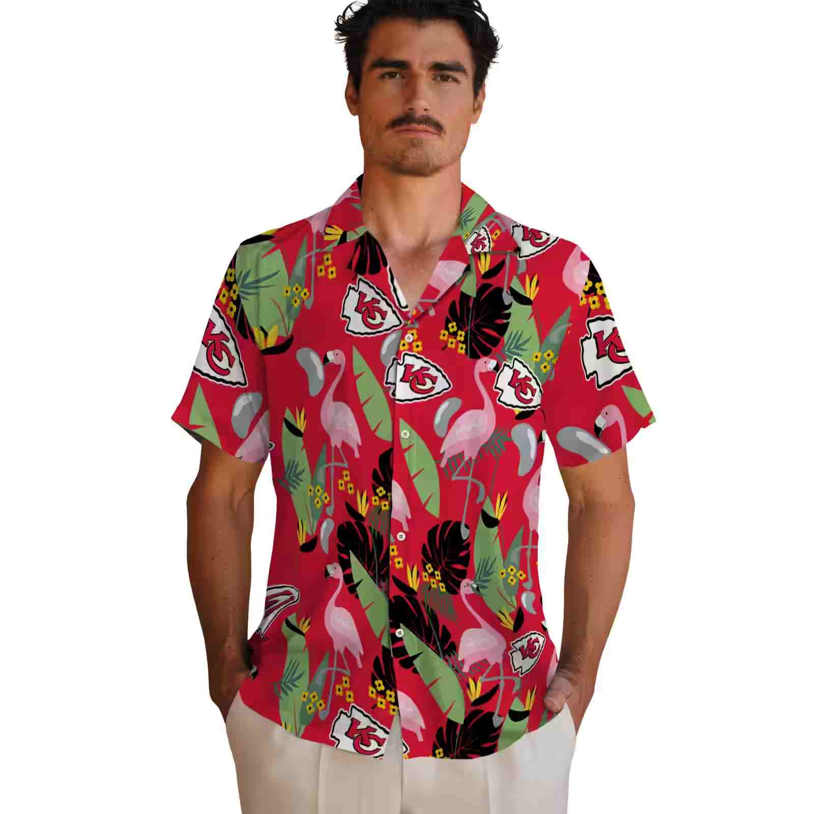 kansas city chiefs flamingo leaves red hawaiian shirt fashion forward