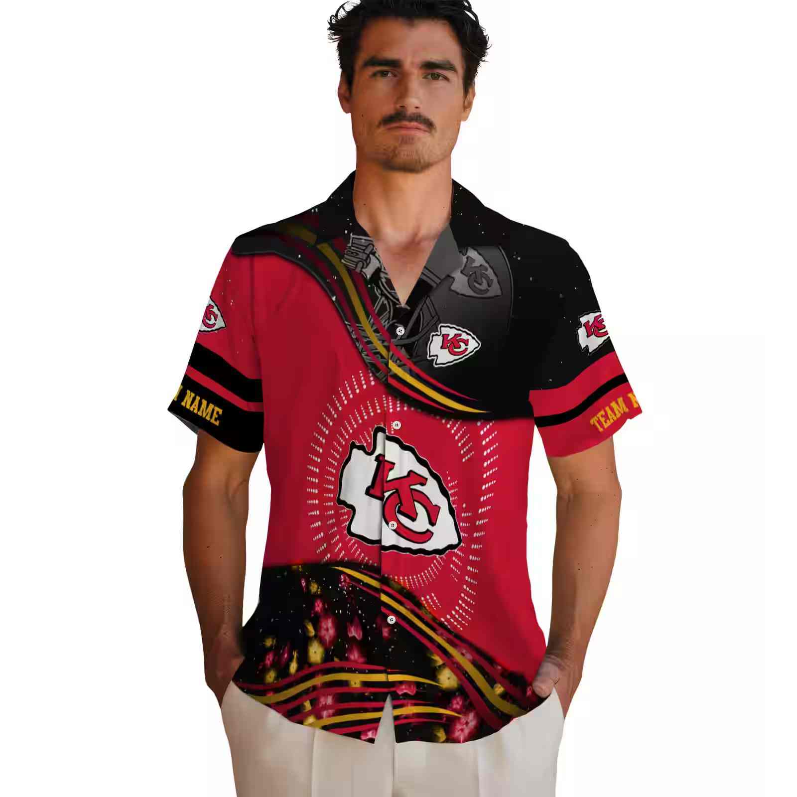 kansas city chiefs football wave red black hawaiian shirt fashion forward