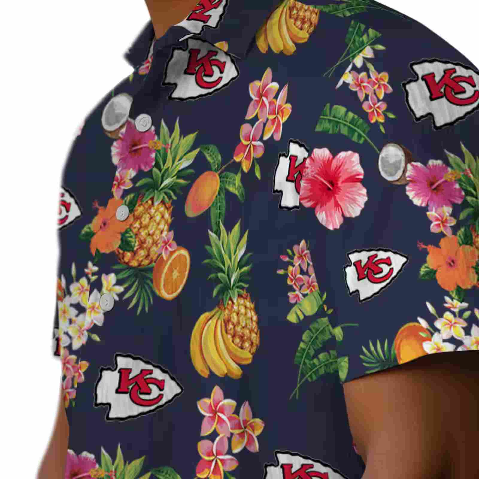 kansas city chiefs hibiscus and fruit navy blue hawaiian shirt trendy