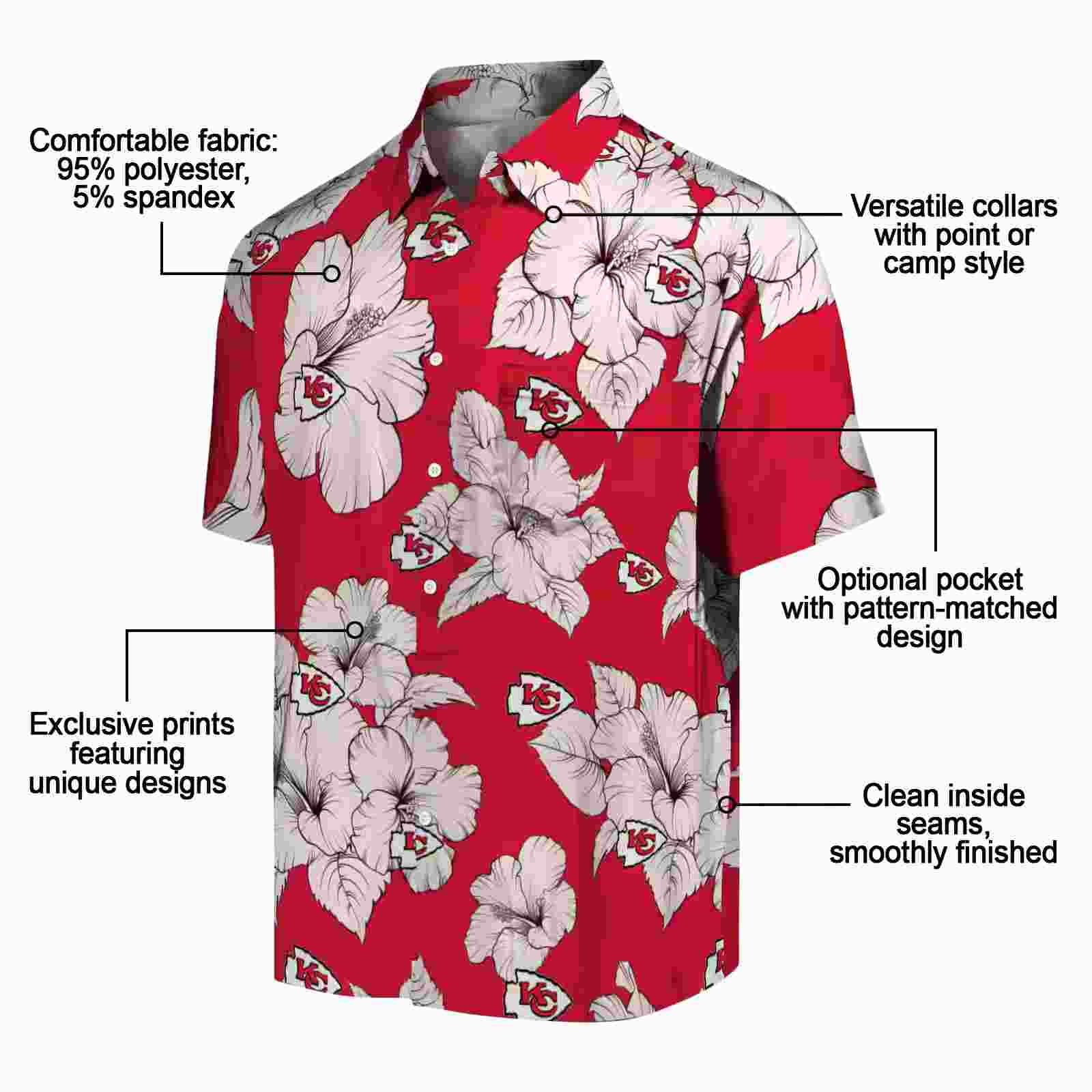 kansas city chiefs hibiscus blooms red white hawaiian shirt new arrival