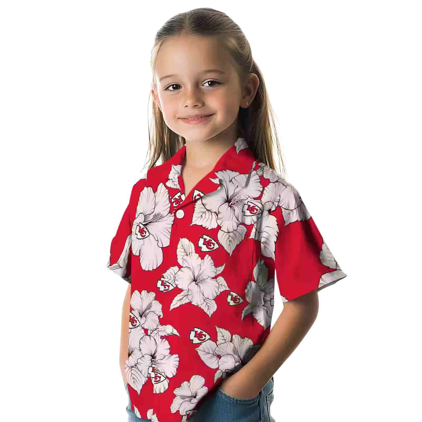 kansas city chiefs hibiscus blooms red white hawaiian shirt premium grade