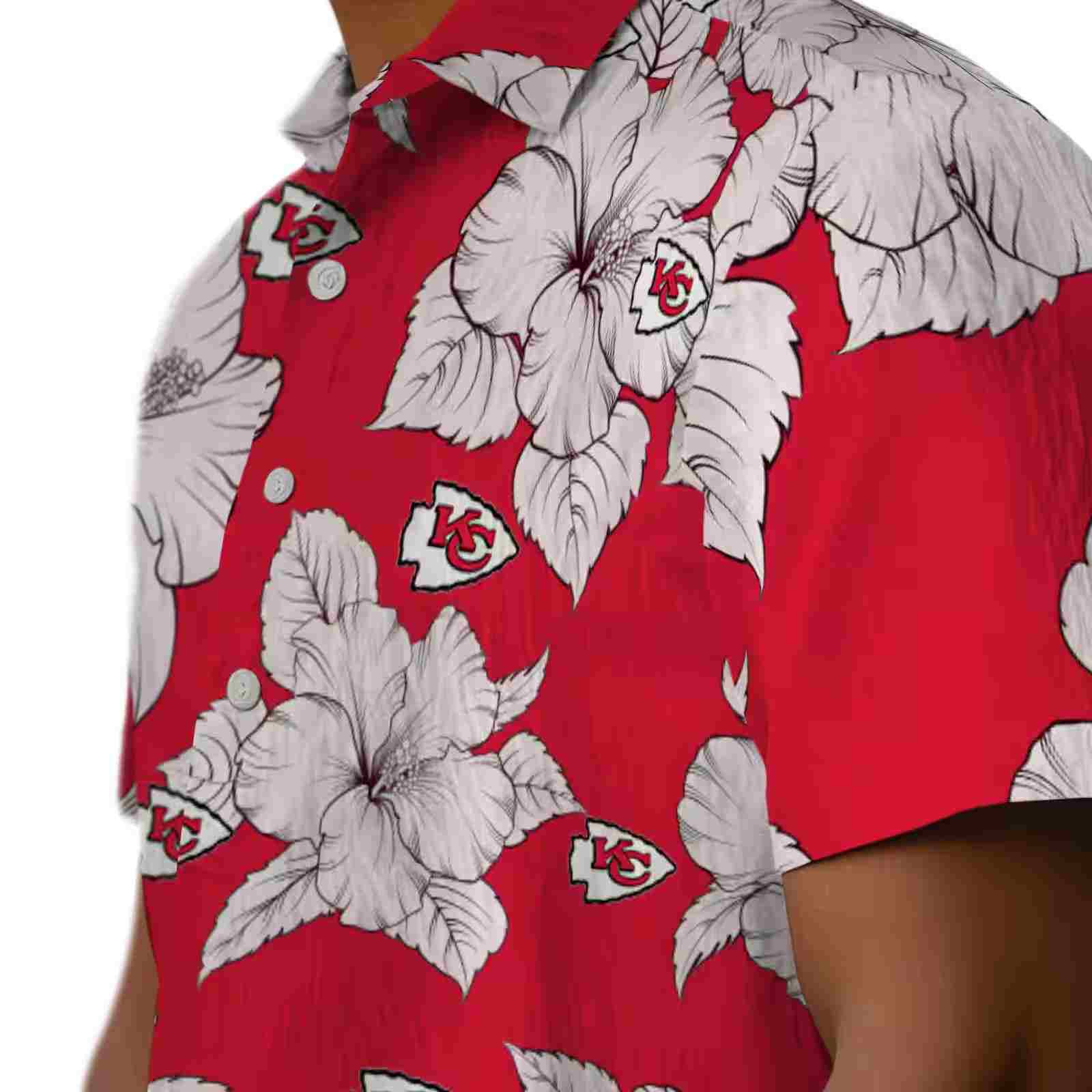 kansas city chiefs hibiscus blooms red white hawaiian shirt trendy