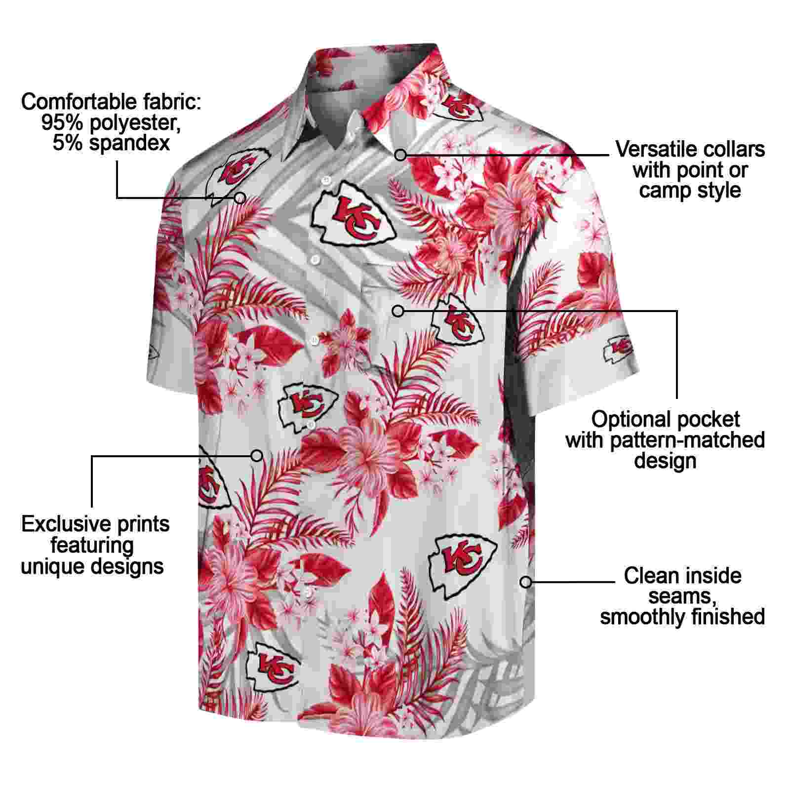 kansas city chiefs hibiscus palm leaves red white hawaiian shirt new arrival