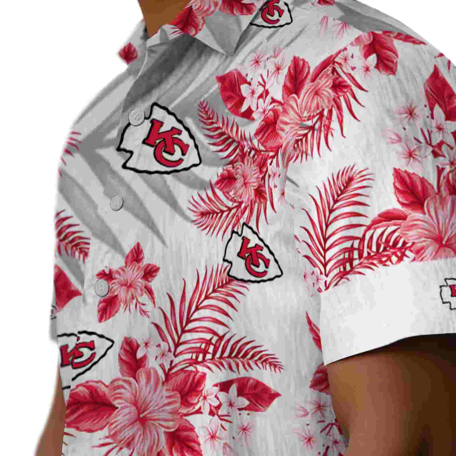 kansas city chiefs hibiscus palm leaves red white hawaiian shirt trendy