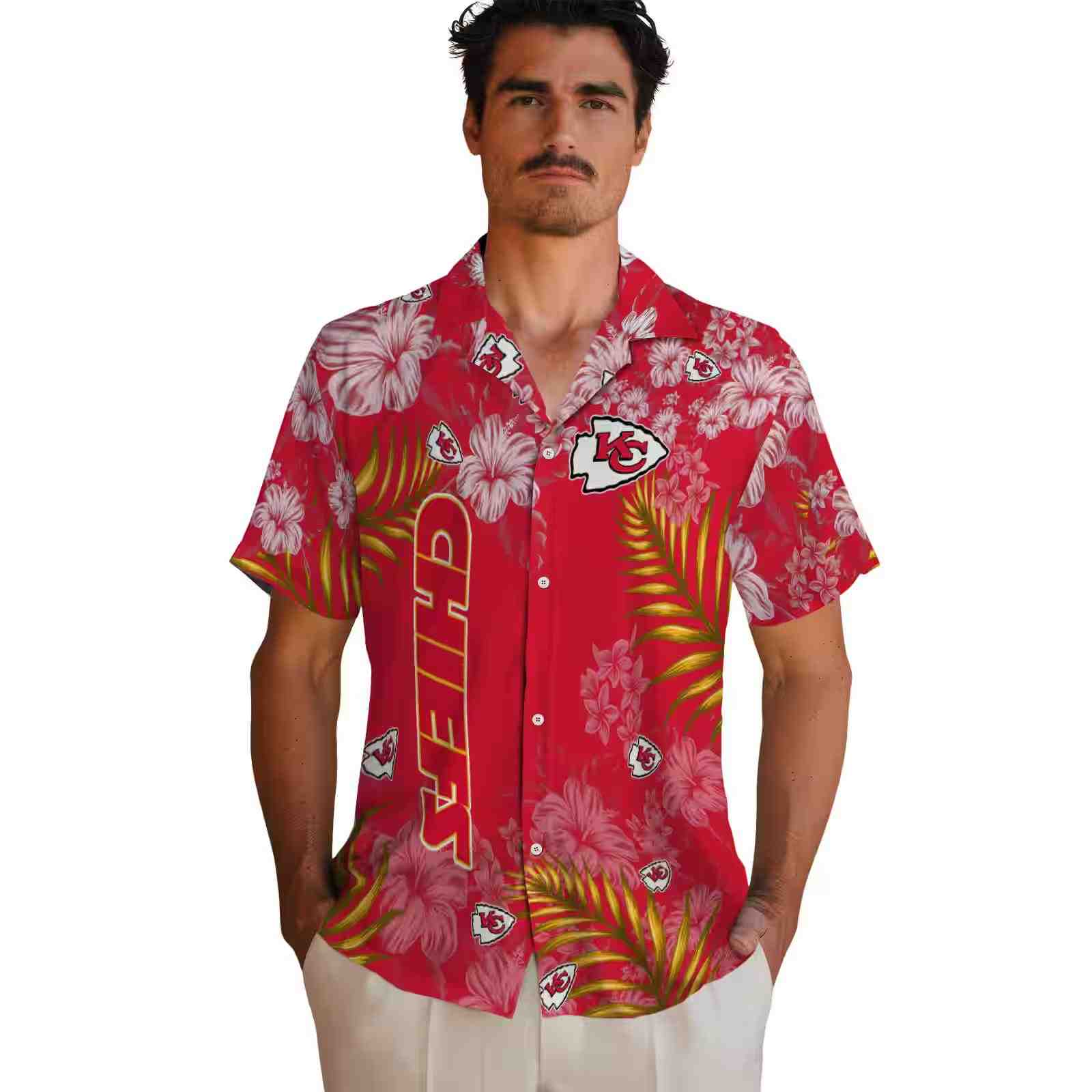 kansas city chiefs hibiscus print red hawaiian shirt fashion forward