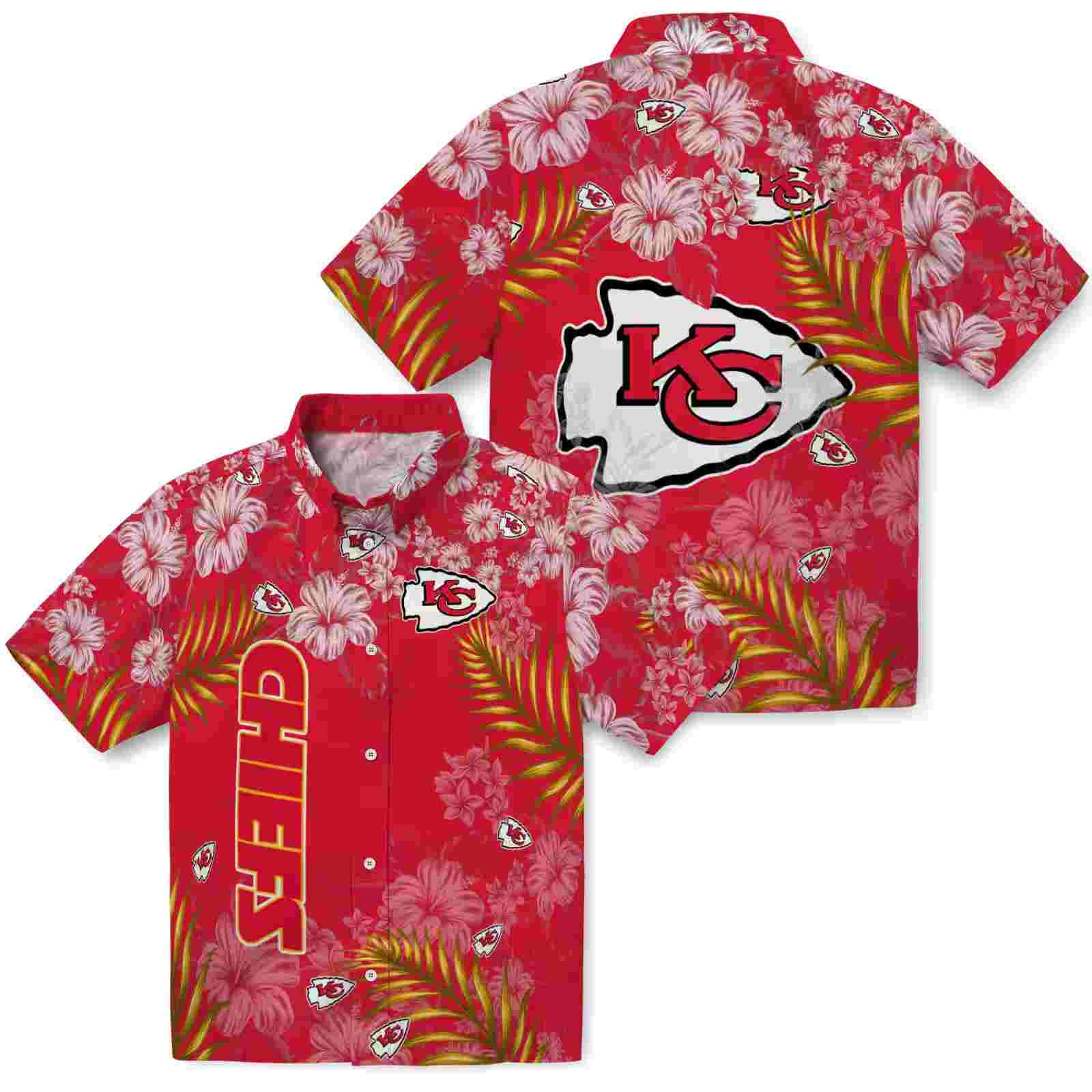 kansas city chiefs hibiscus print red hawaiian shirt high quality