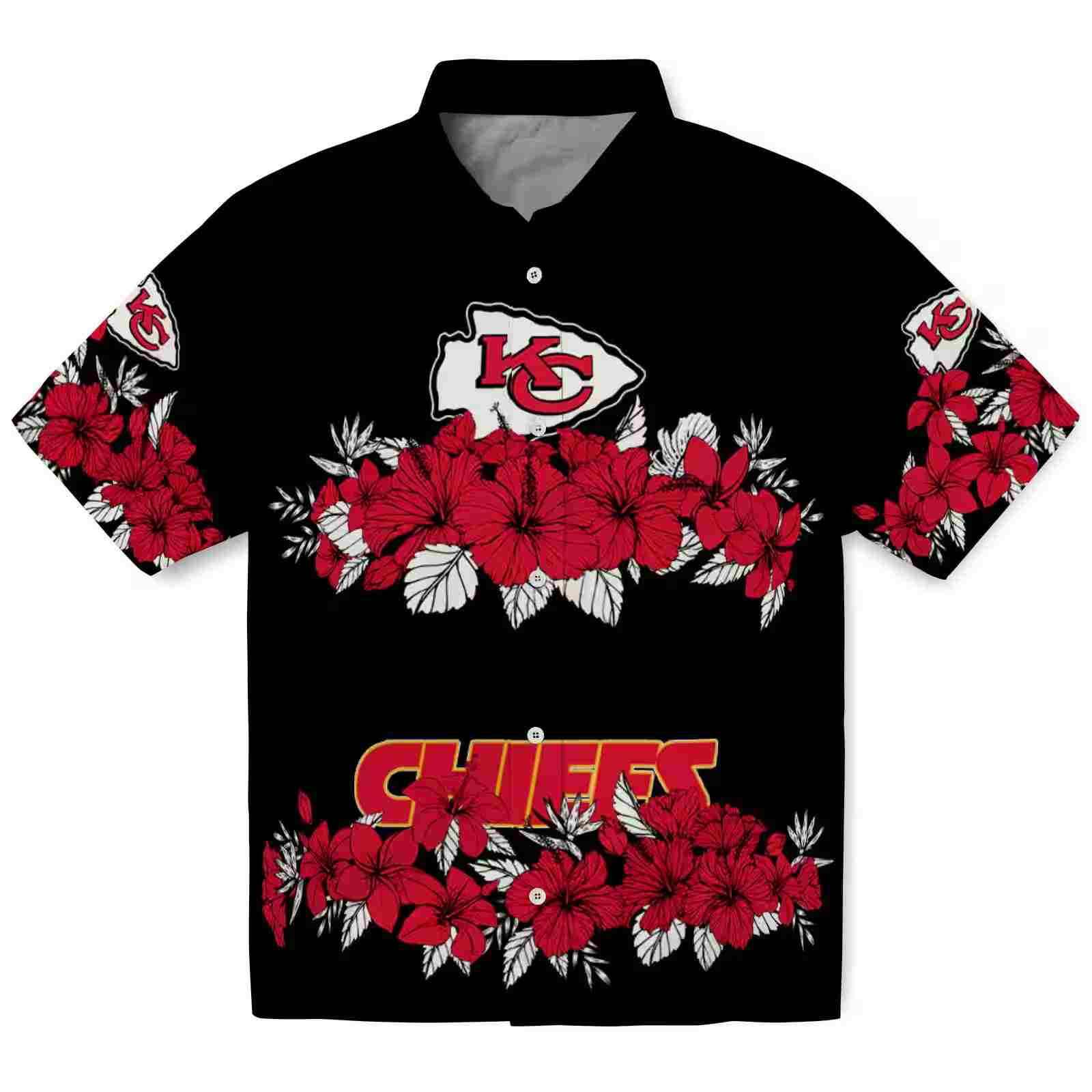 Kansas City Chiefs Hibiscus Stripe Red Black Hawaiian Shirt