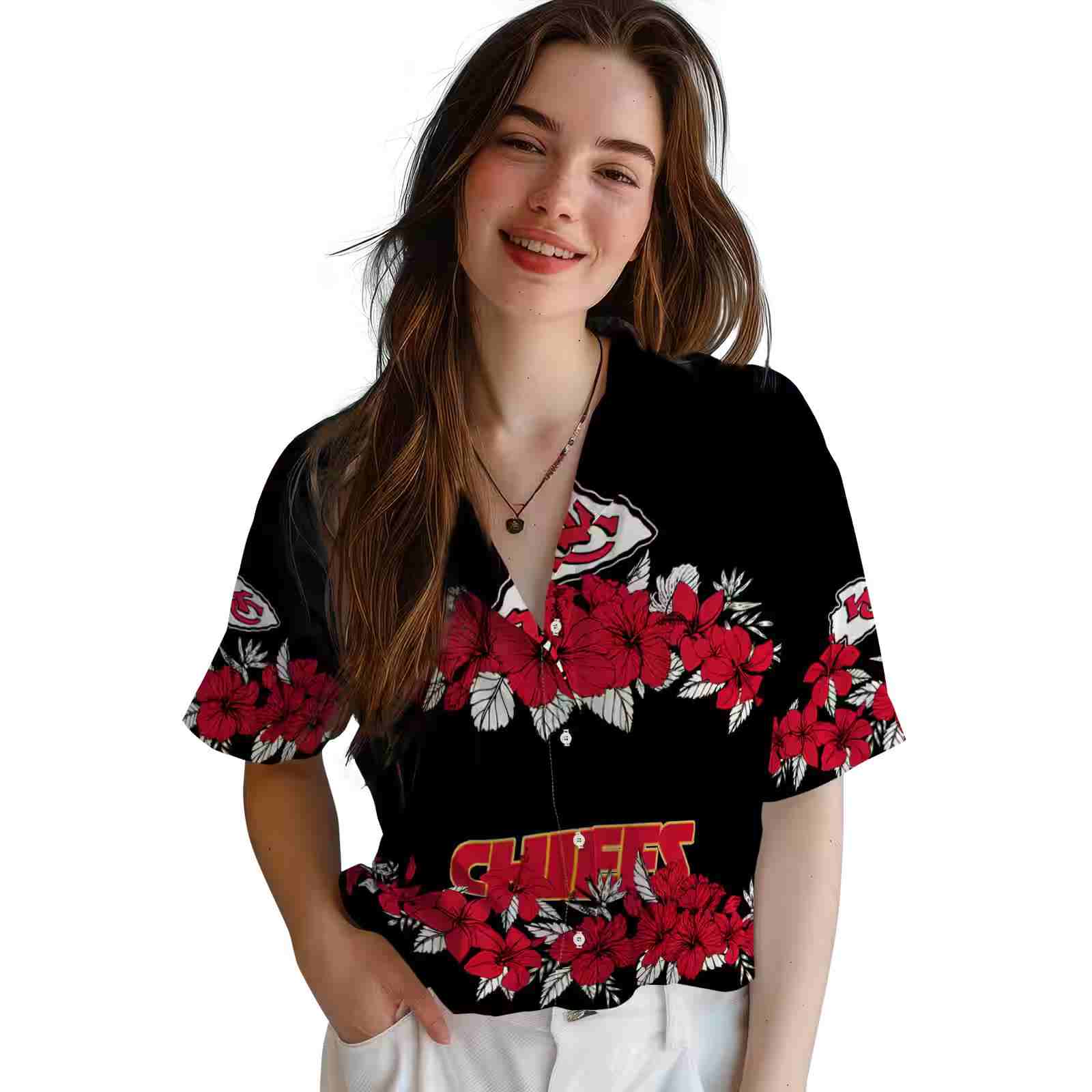 kansas city chiefs hibiscus stripe red black hawaiian shirt latest model