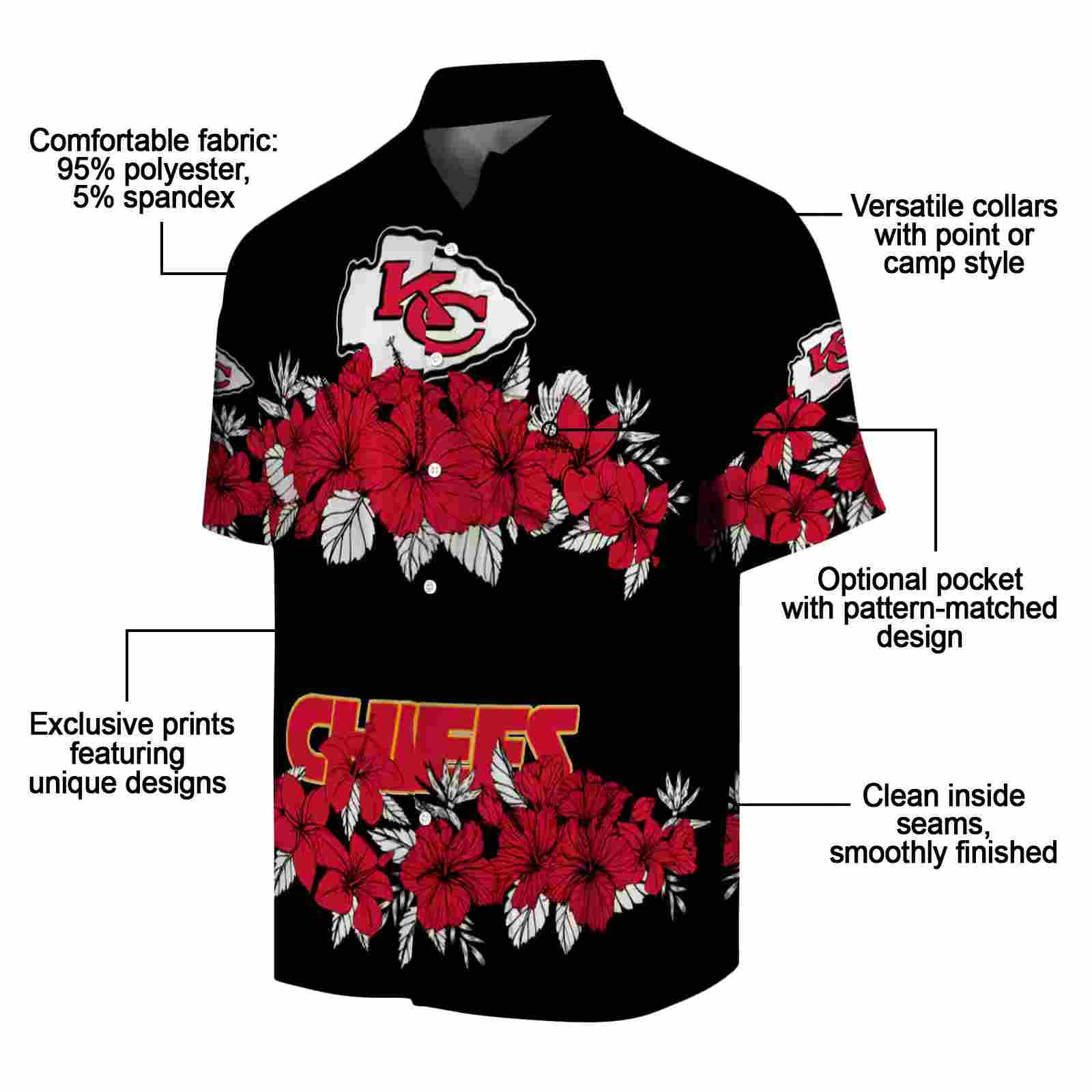 kansas city chiefs hibiscus stripe red black hawaiian shirt new arrival