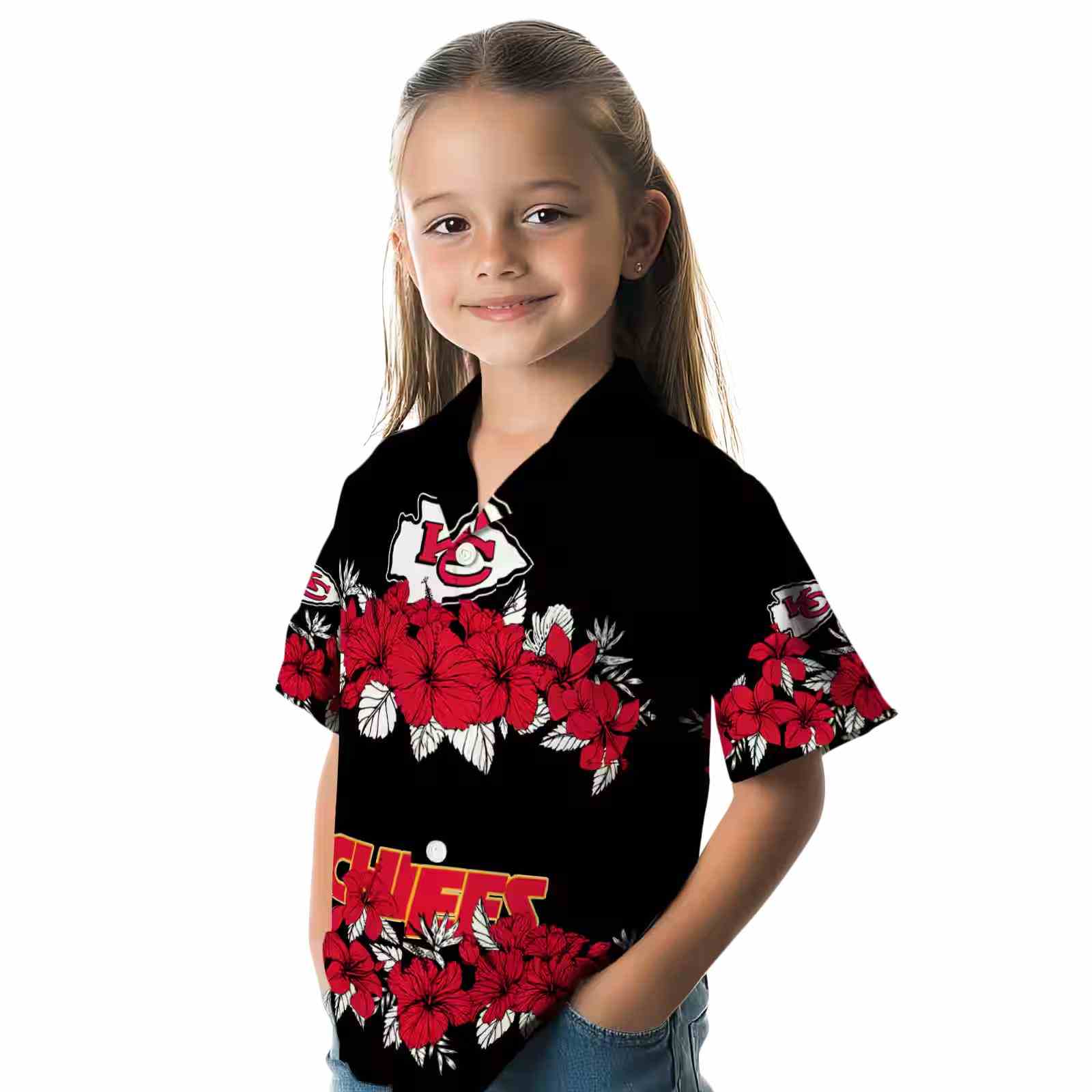 kansas city chiefs hibiscus stripe red black hawaiian shirt premium grade