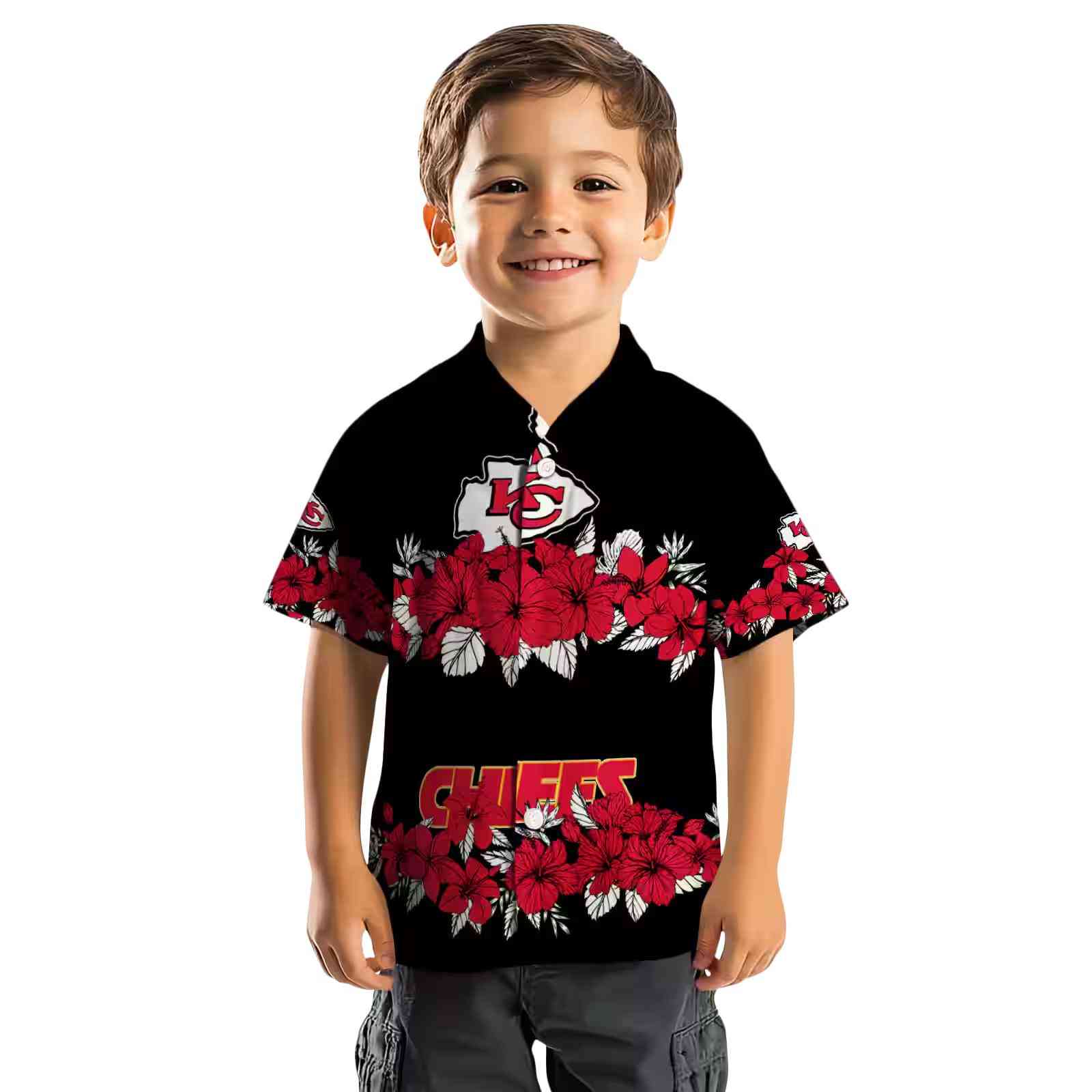 kansas city chiefs hibiscus stripe red black hawaiian shirt top rated