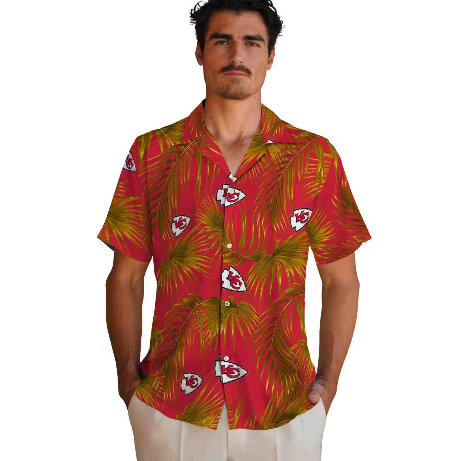 kansas city chiefs leafy palms red hawaiian shirt fashion forward