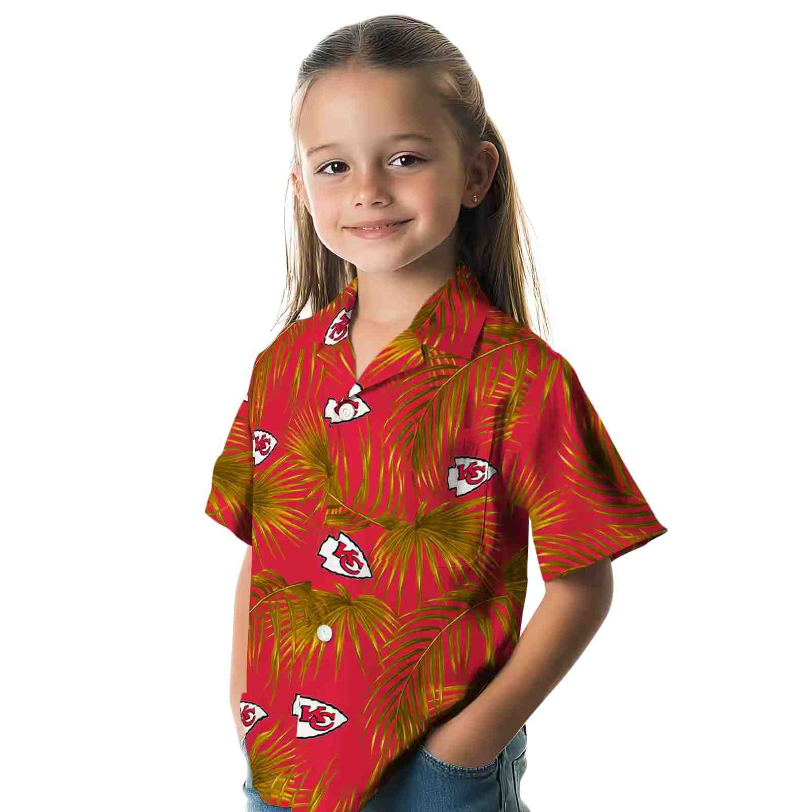 kansas city chiefs leafy palms red hawaiian shirt premium grade