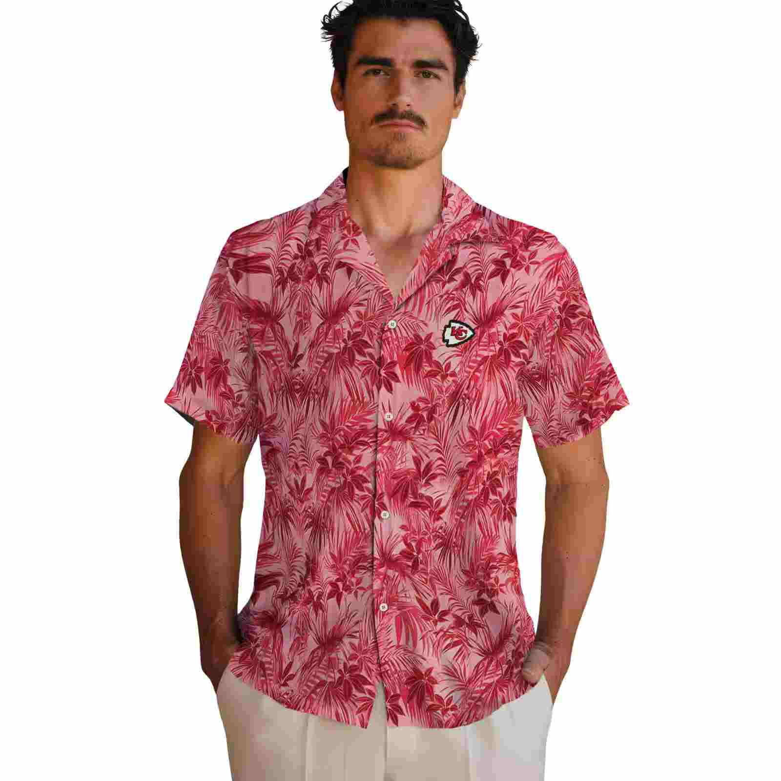 kansas city chiefs leafy pattern red hawaiian shirt fashion forward