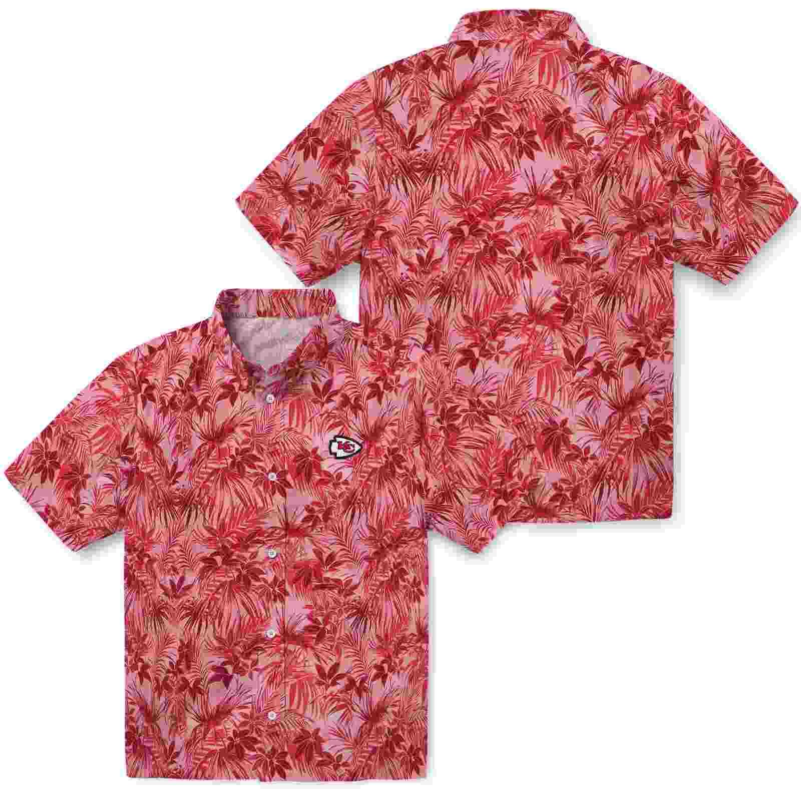 kansas city chiefs leafy pattern red hawaiian shirt high quality