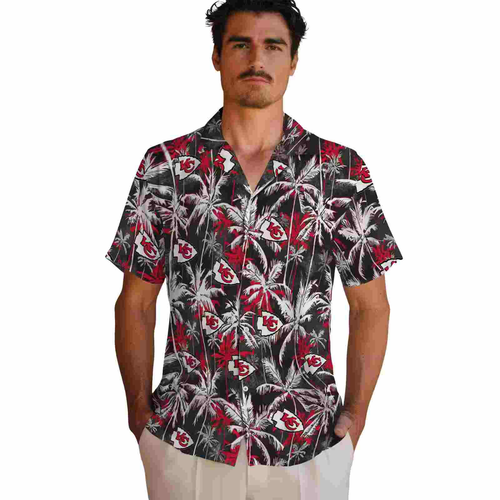 kansas city chiefs palm pattern red black hawaiian shirt fashion forward