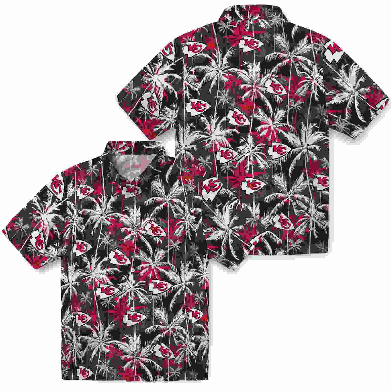 kansas city chiefs palm pattern red black hawaiian shirt high quality